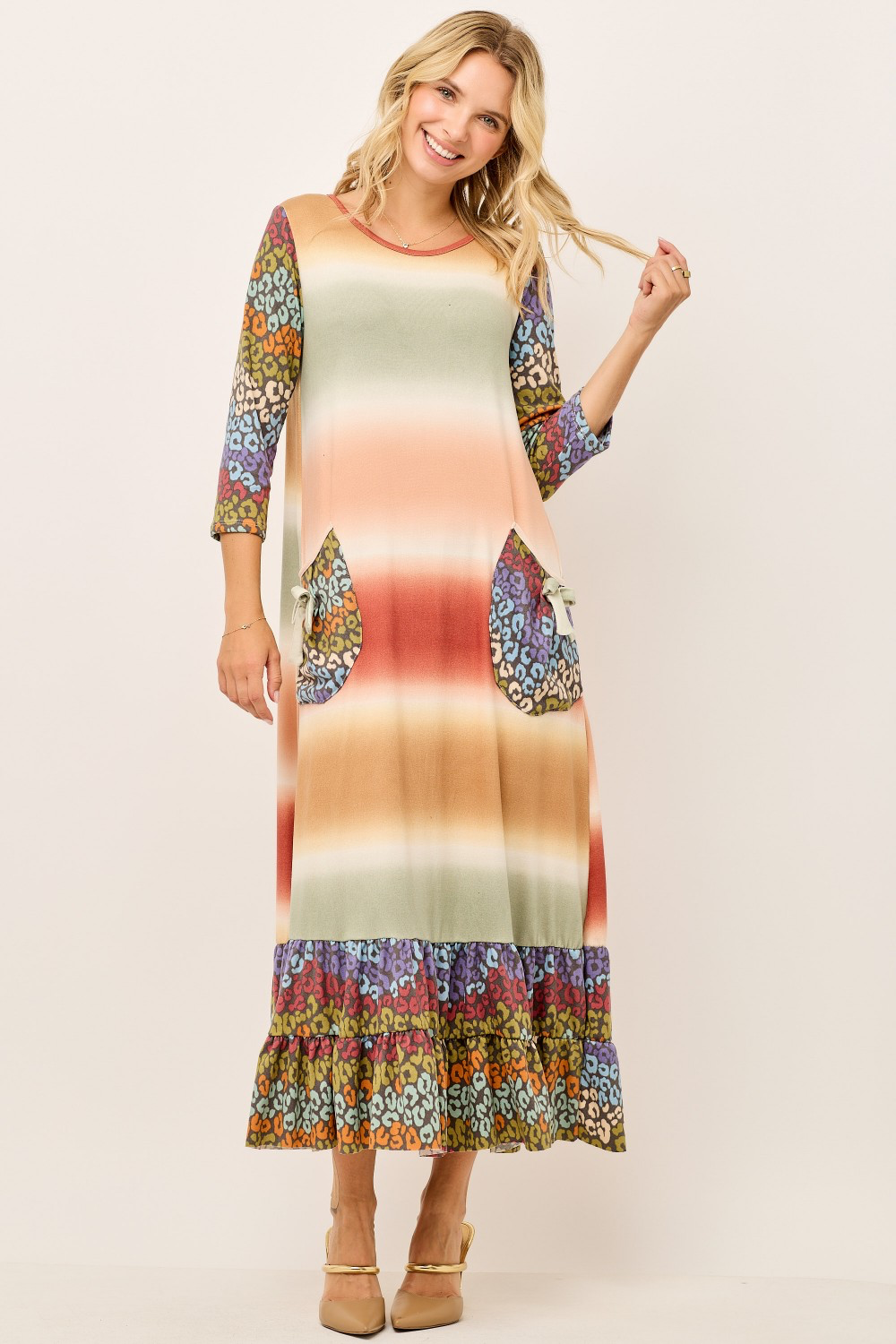 Autumn Wildfire Leopard Midi Dress