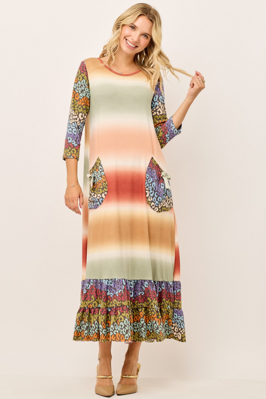 Autumn Wildfire Leopard Midi Dress