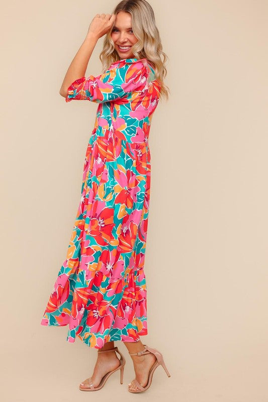 Maxi Dress W/ Smocked Detail Short Sleeve