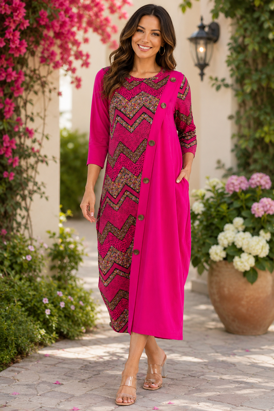 Bold Bright Pink Chevron Dress
