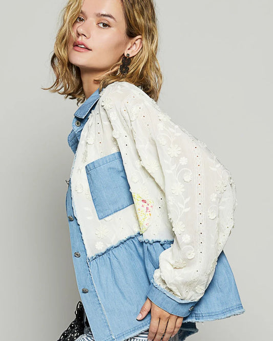 Light Denim& Lace Shirt Jacket