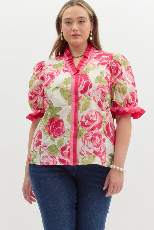 Rose Puff Sleeve Top