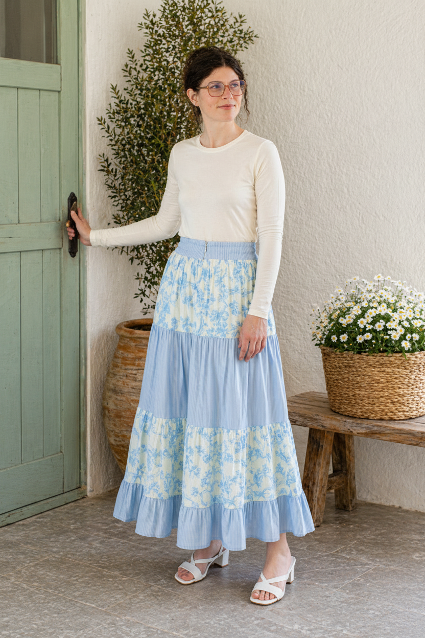 MIXED MEDIA MAXI SKIRT•Blue