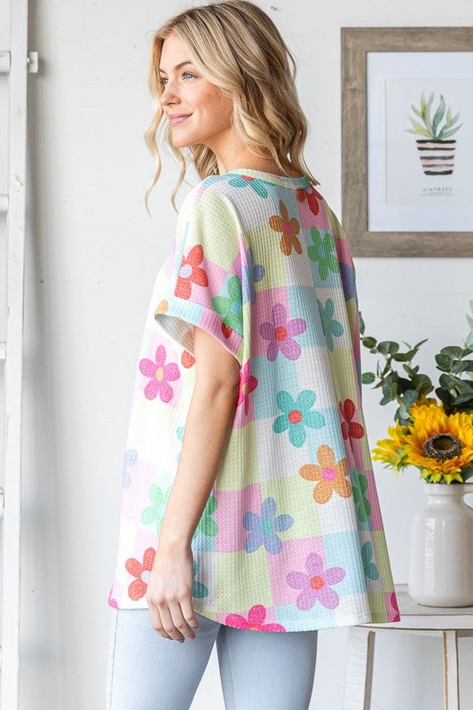 Flower Waffle Knit Block Top