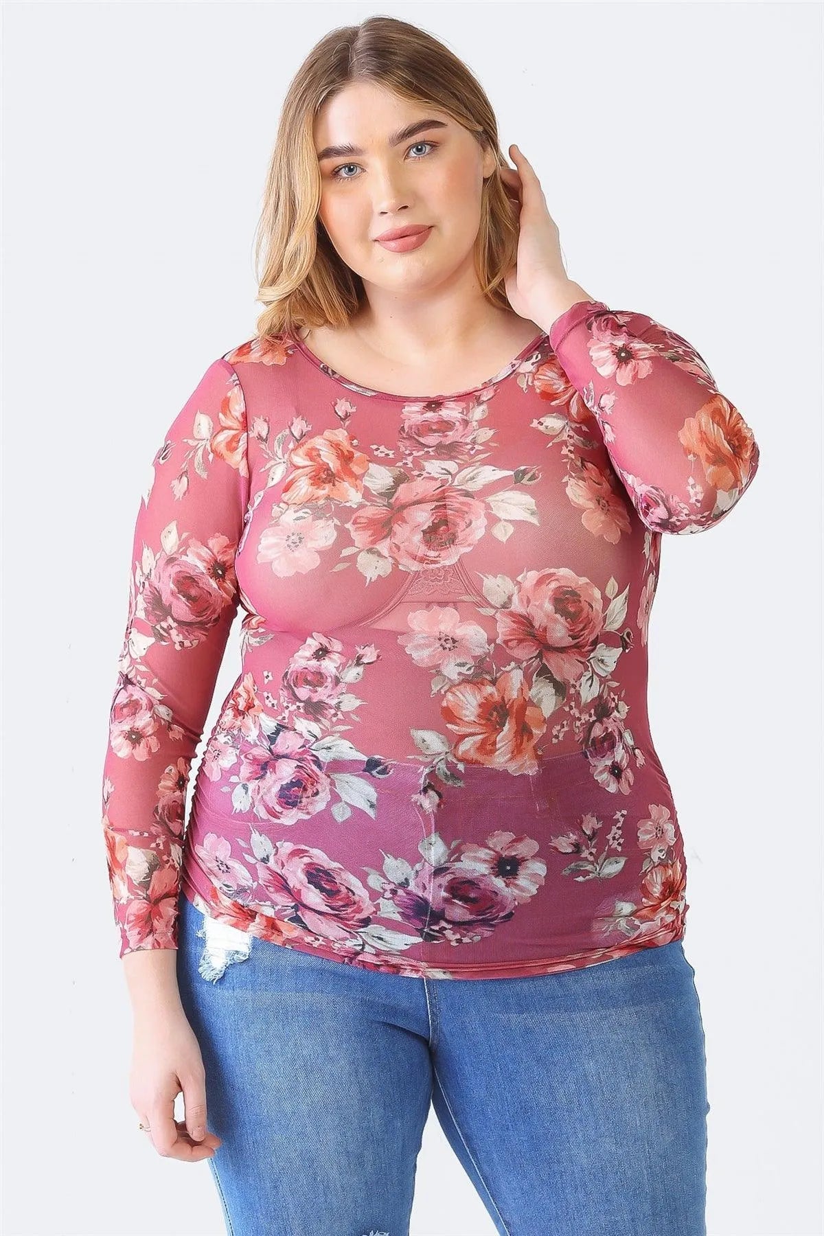 Mauve Flower Mesh Top