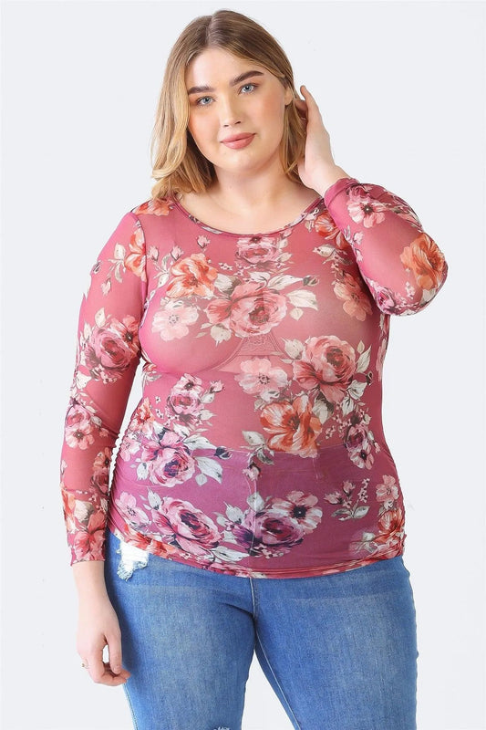 Mauve Flower Mesh Top