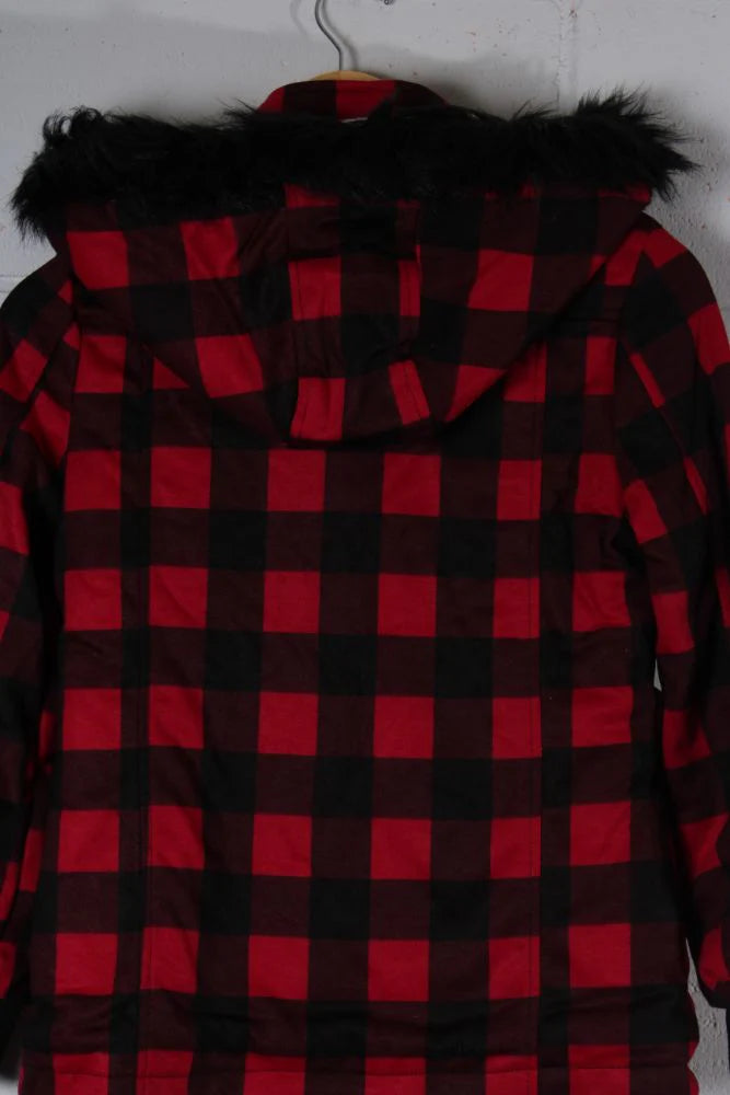 Kid's Plaid Faux Fur Hoodie