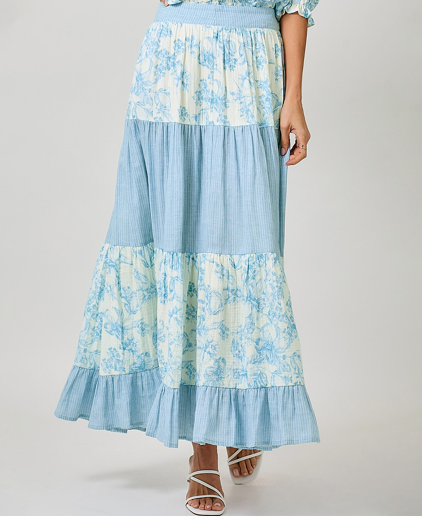 MIXED MEDIA MAXI SKIRT•Blue
