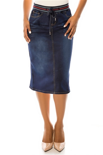 Elastic waistband with drawstring Dark Denim