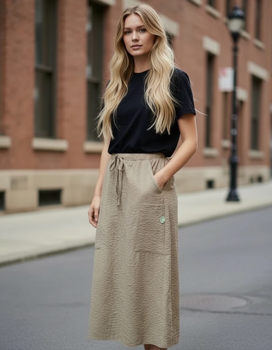 Olive Green Split Back Cargo Skirt