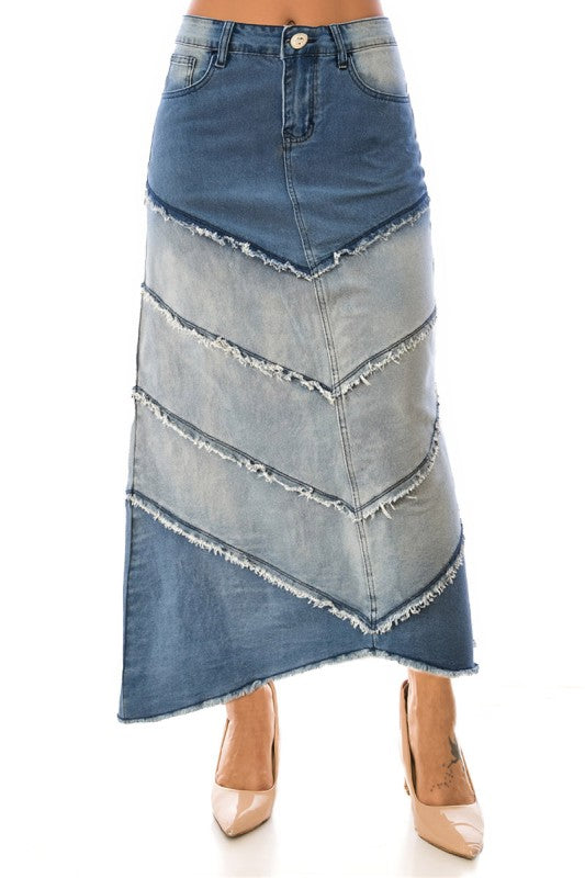 The Everlasting Chevron Denim Maxi Skirt