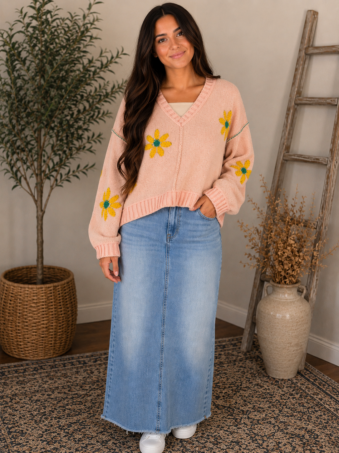 POL Sweet Petal V-Neck Sweater
