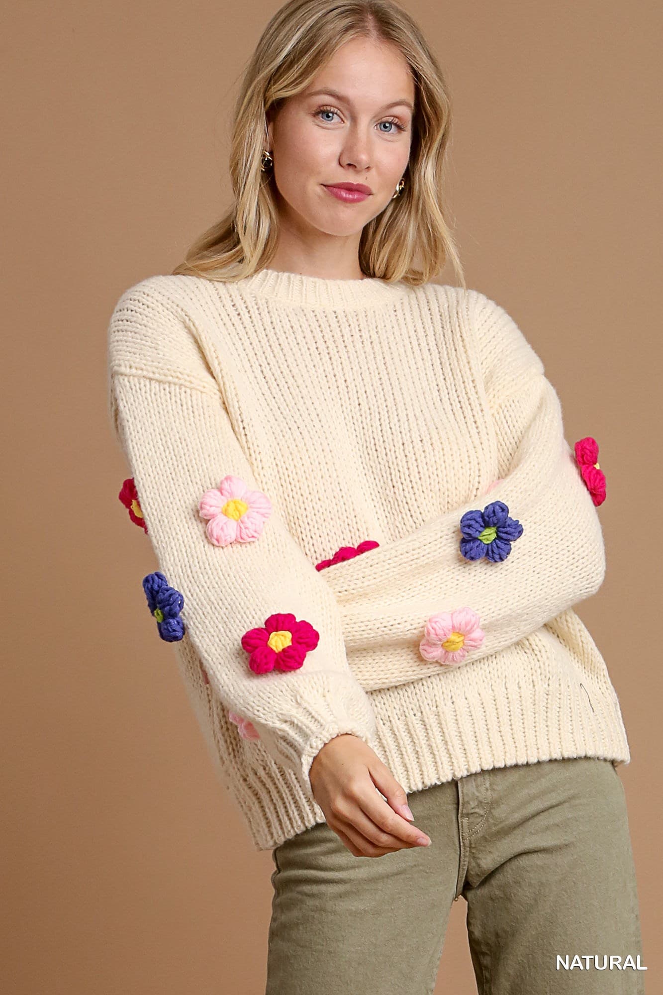 3D Floral Knit Pullover Sweater