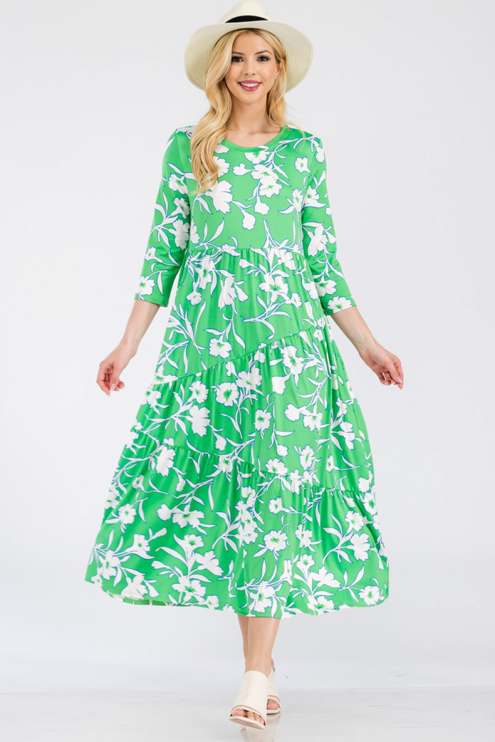 Green• Floral Midi Dress