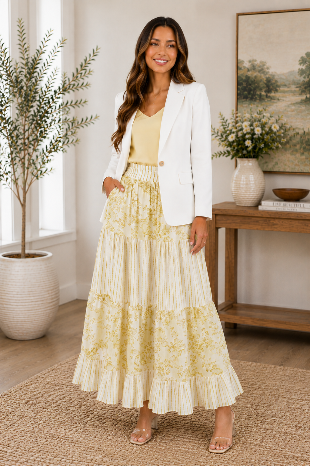 MIXED MEDIA MAXI SKIRT•Yellow