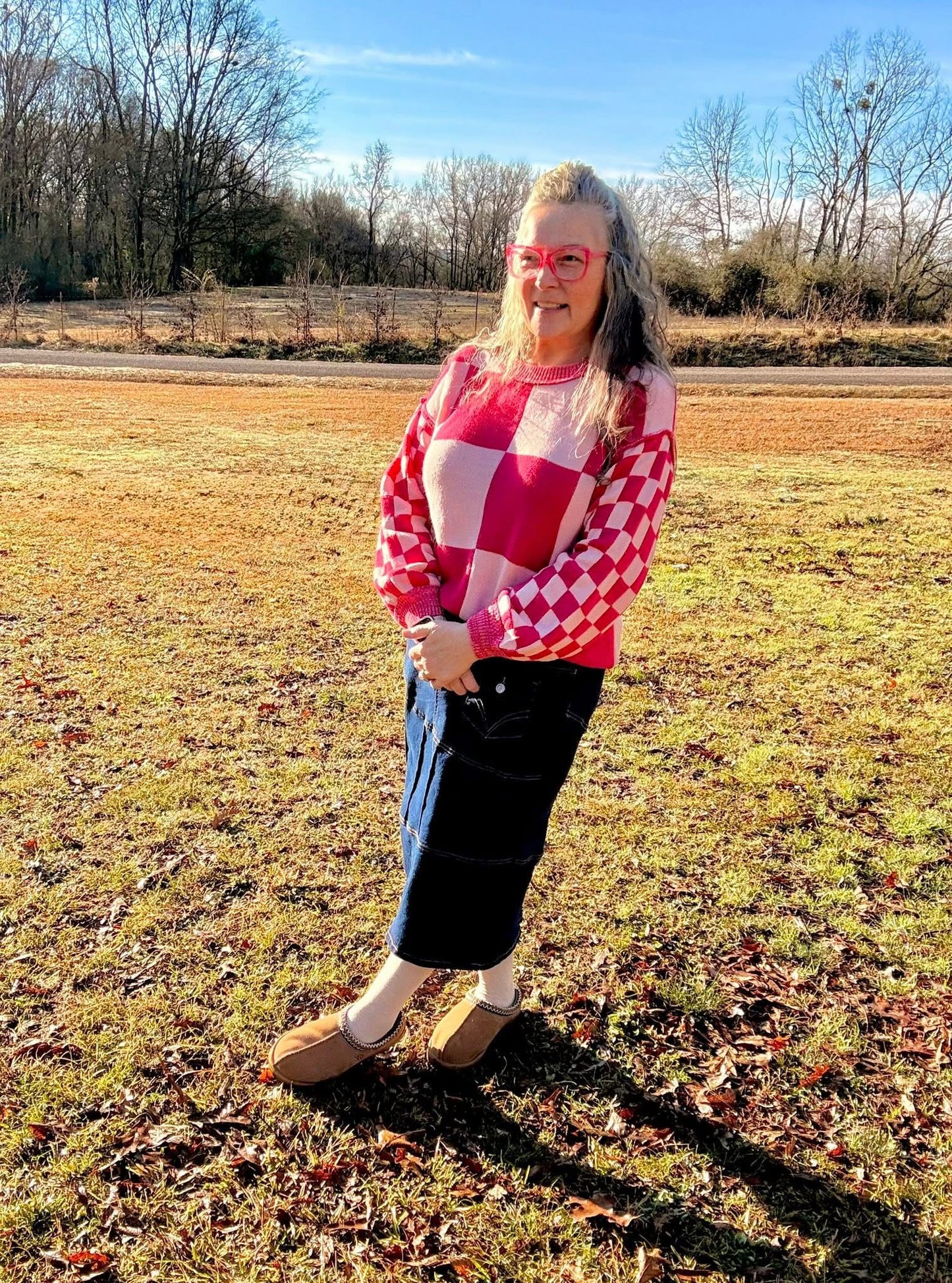 Two Toned Pink Checkered Sweater