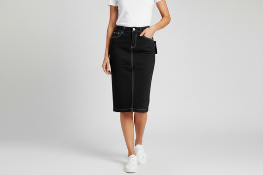 Black Midi Denim Skirt