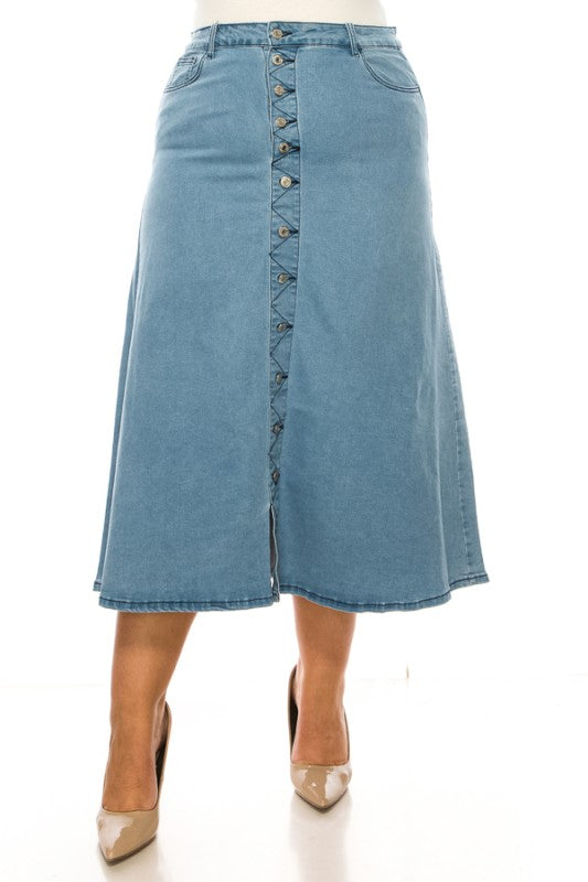 The Hope Button Front Denim Midi Skirt