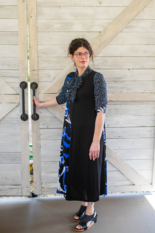 Royal and Black Floral Contrast Dress