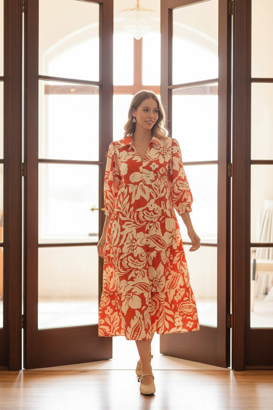Tomato Floral Print Midi Dress