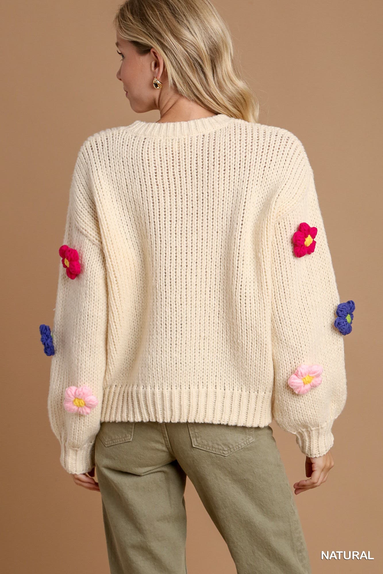 3D Floral Knit Pullover Sweater