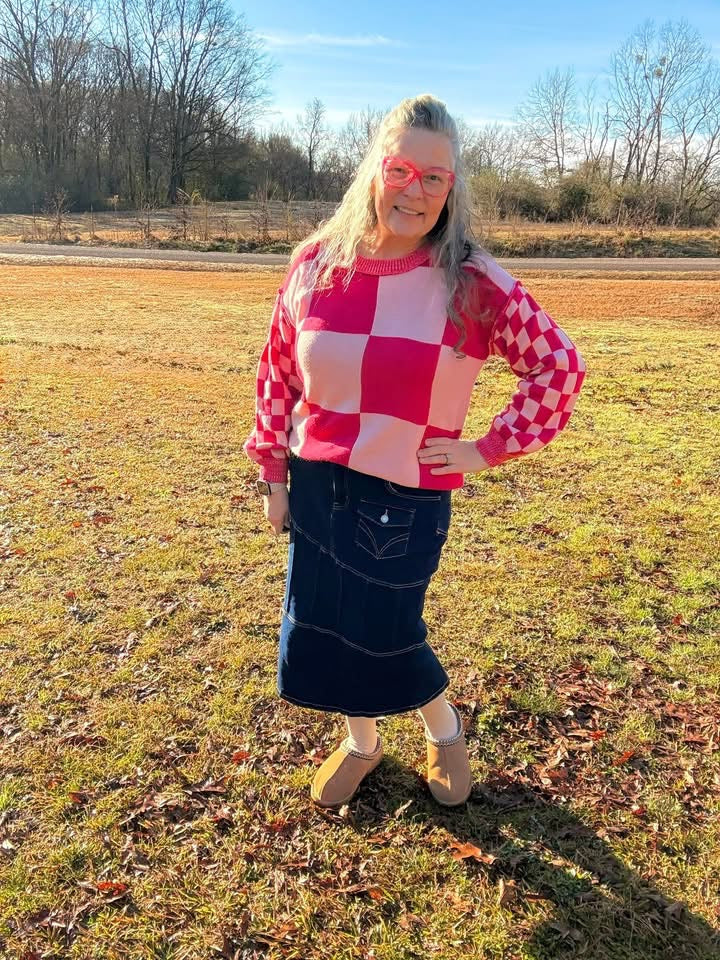 Two Toned Pink Checkered Sweater
