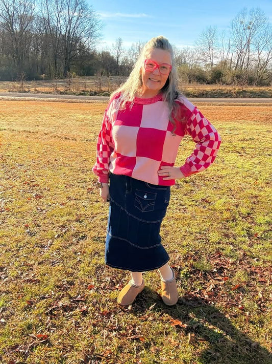 Two Toned Pink Checkered Sweater