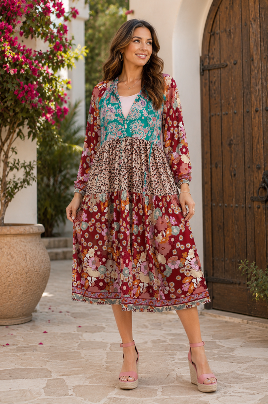 Boho Patchwork Midi Dress