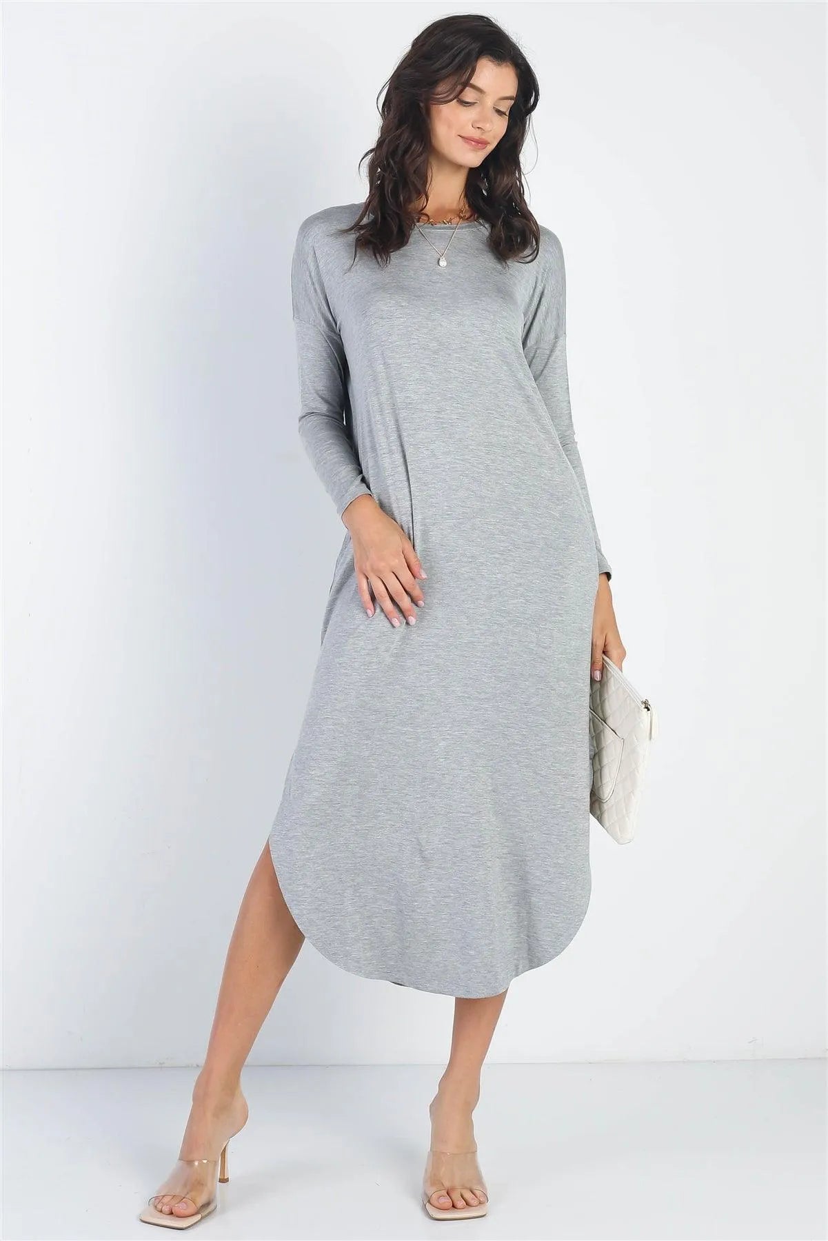 Grey Long sleeve midi Dress