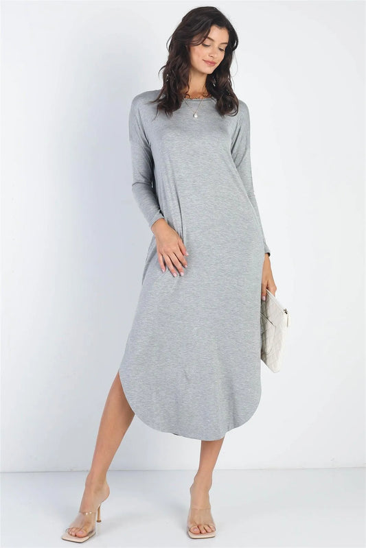 Grey Long sleeve midi Dress