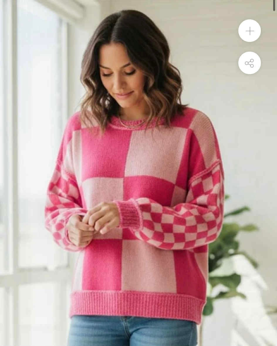 Two Toned Pink Checkered Sweater