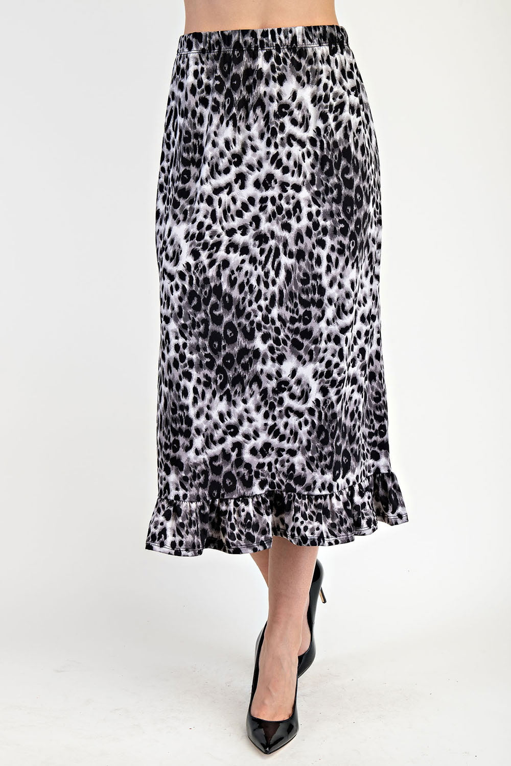 Midnight Leopard Ruffle Maxi Skirt