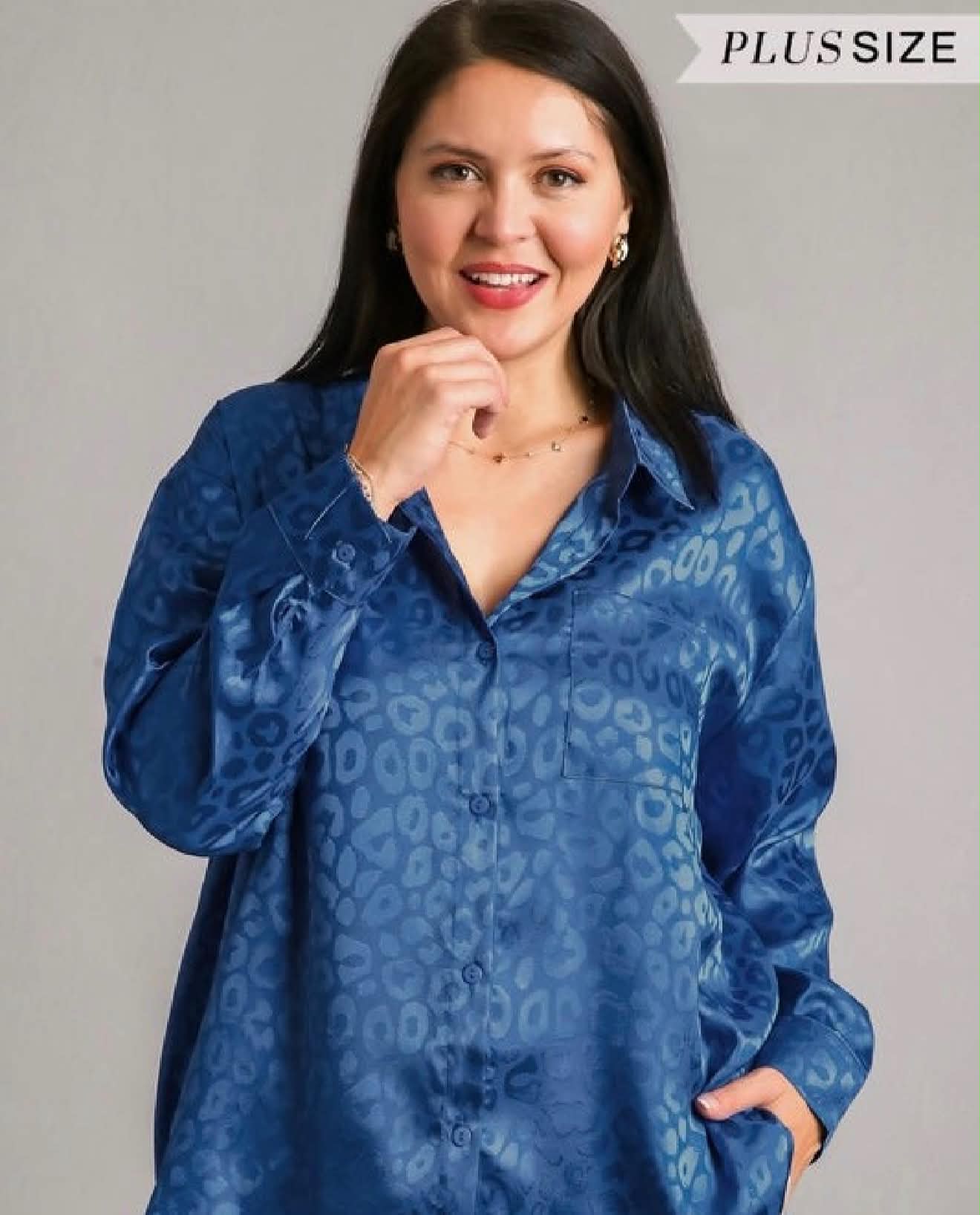 Blue Jacquard Satin Blouse