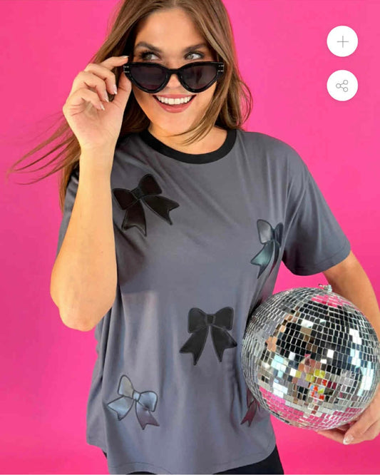 Charcoal Gray Faux Leather Bow Top