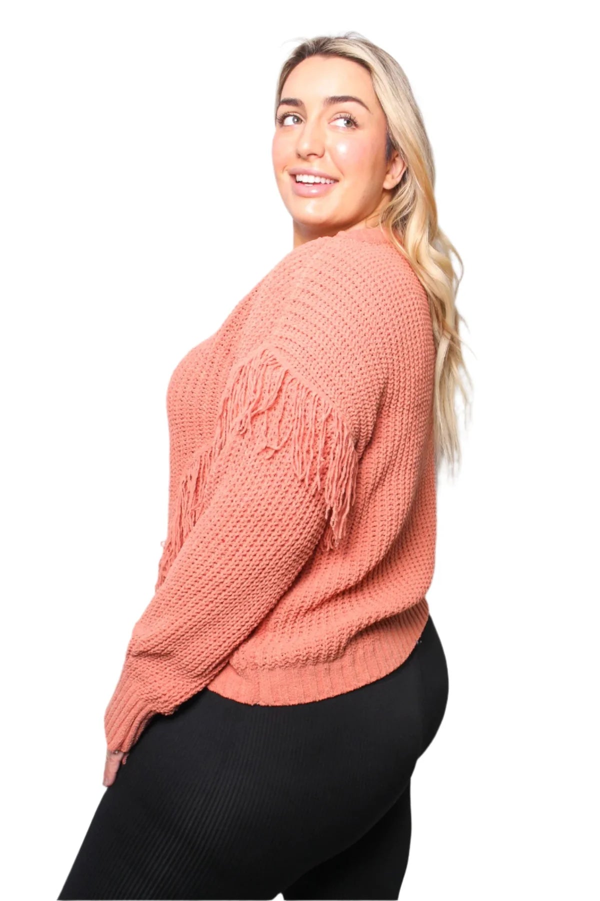 Long Sleeve Round Neck Fringe Knit
Sweater Top