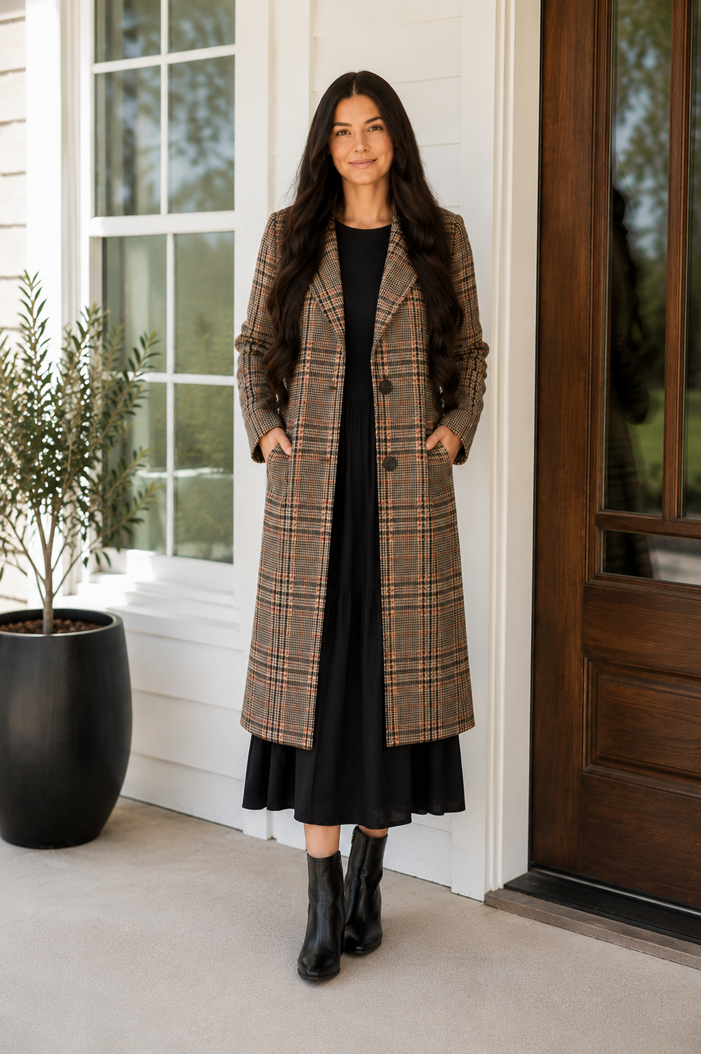 Mixed Media Long Plaid coat