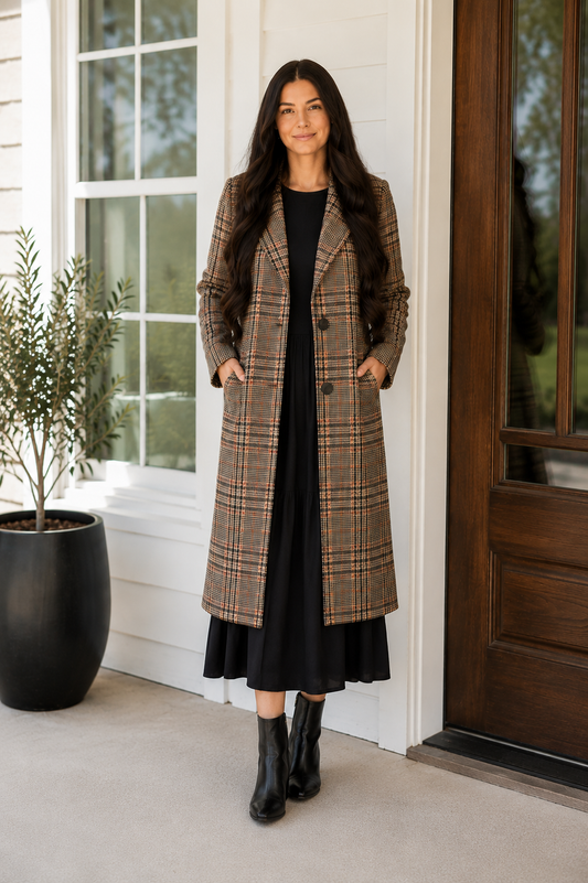 Mixed Media Long Plaid coat