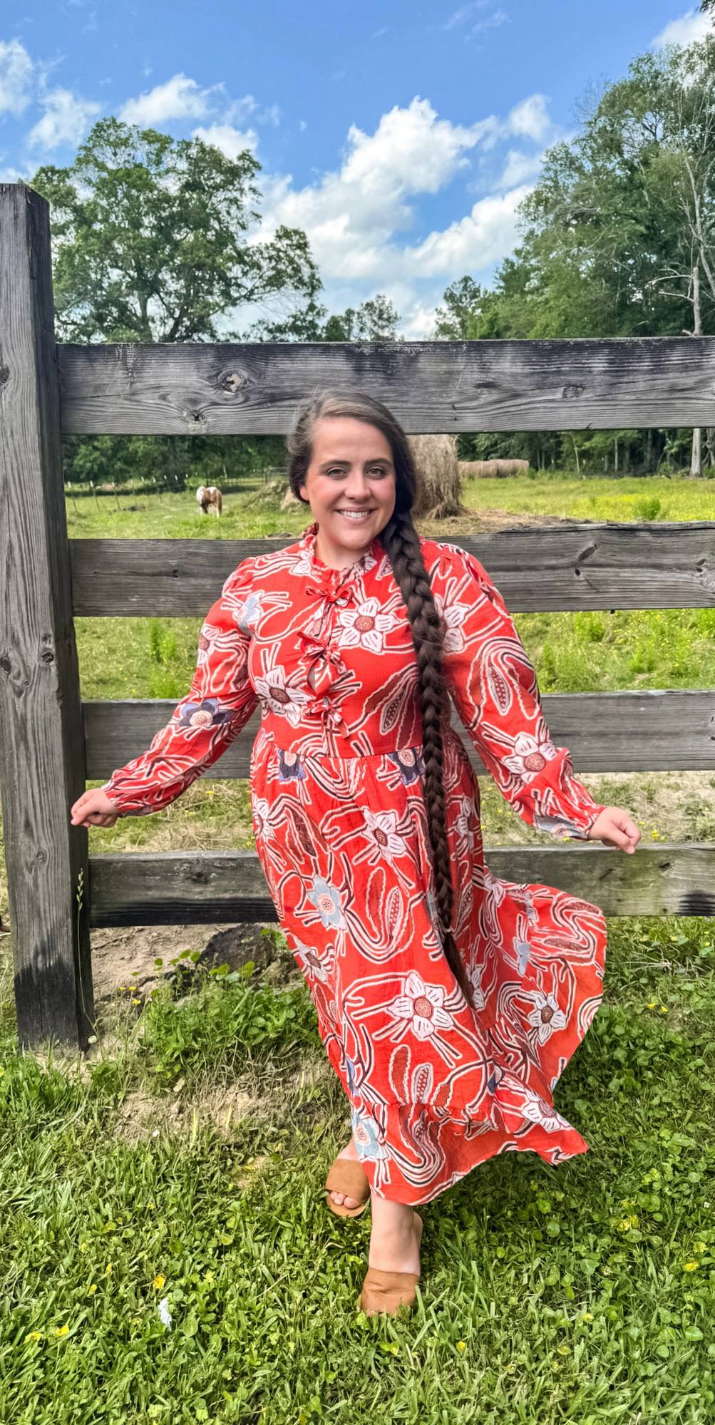 Alyssa• Orange Floral Midi Dress
