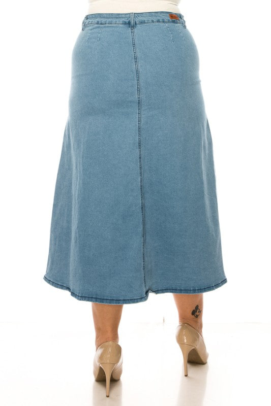 The Hope Button Front Denim Midi Skirt