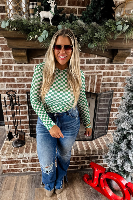 Green Checkered Mesh Top