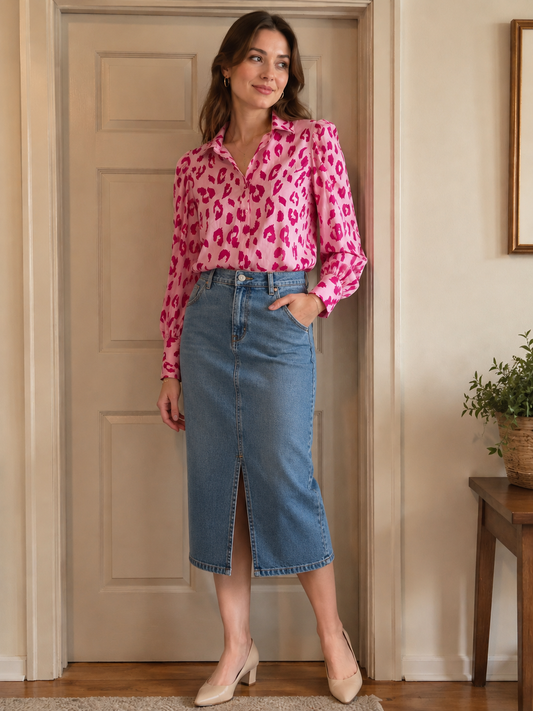 Pink Leopard Print Blouse