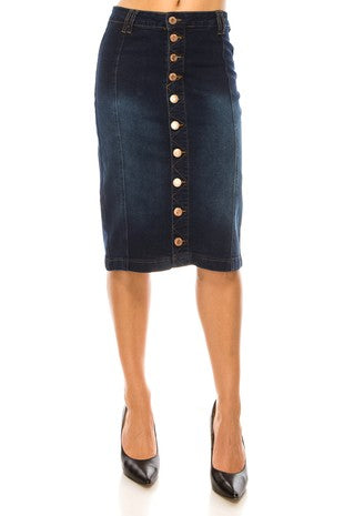 Classic Charm Denim Midi Skirt