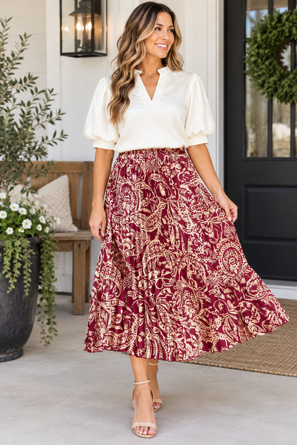 Satin Pleated Skirt