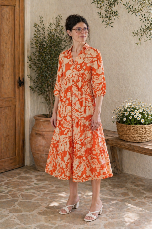 Tomato Floral Print Midi Dress