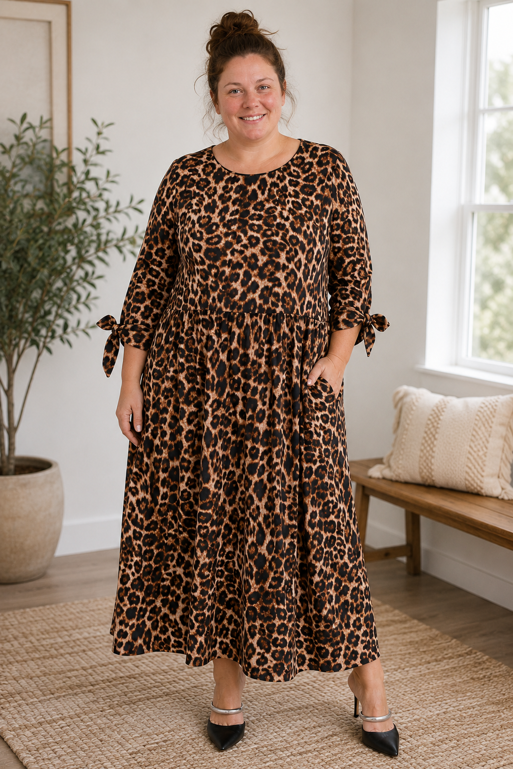 Plus Elegant Animal Print Midi-Dress