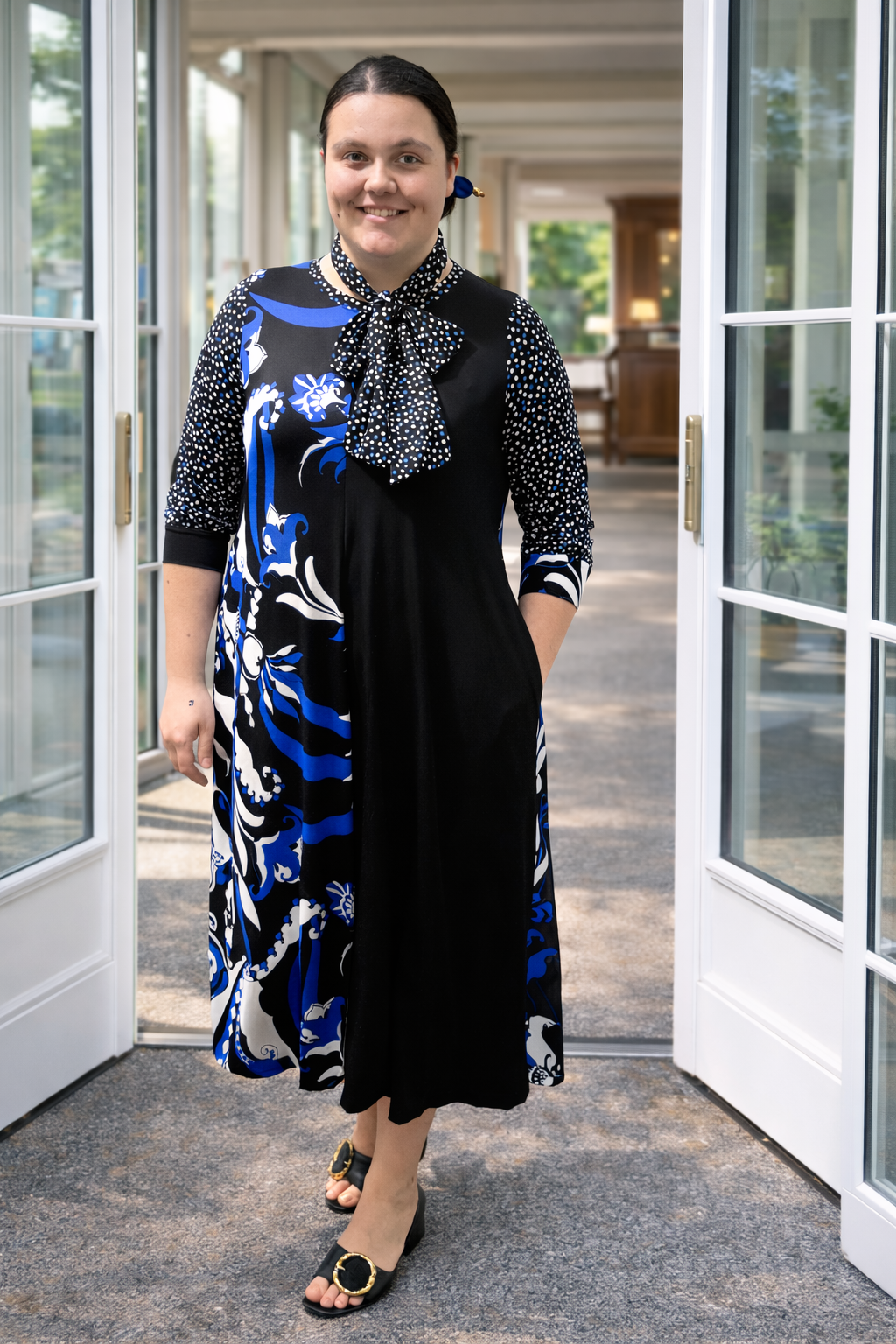Royal and Black Floral Contrast Dress