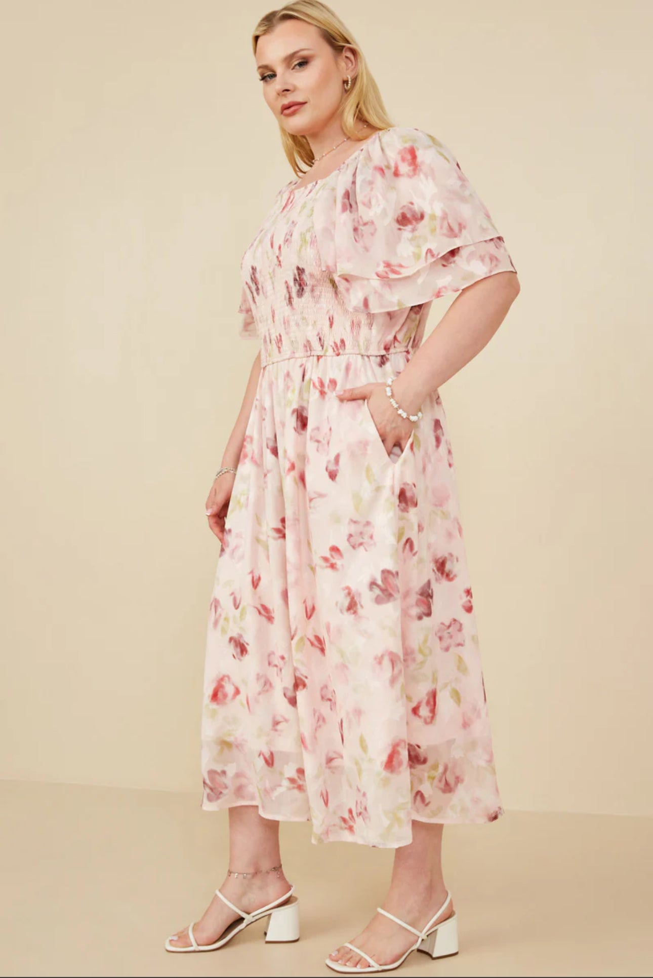 Blush Smocked Floral Dress