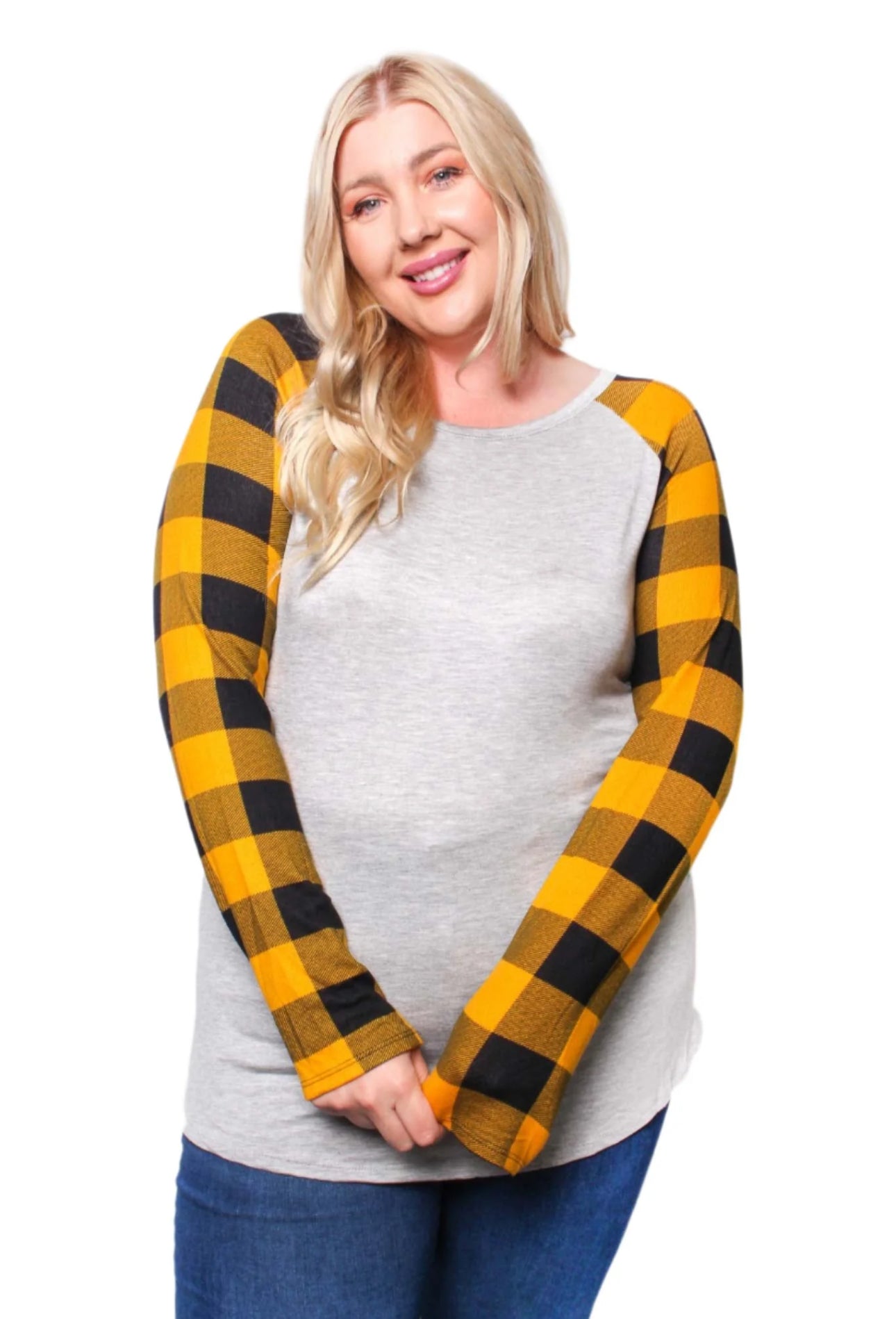 Long Sleeve Plaid Raglan Top