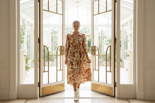 Rust Floral Print Midi Dress