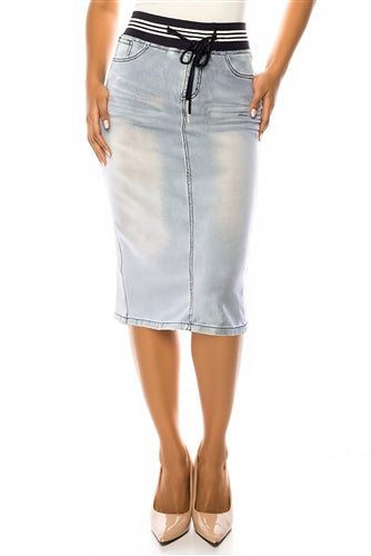 Elastic waistband with drawstring Light Denim